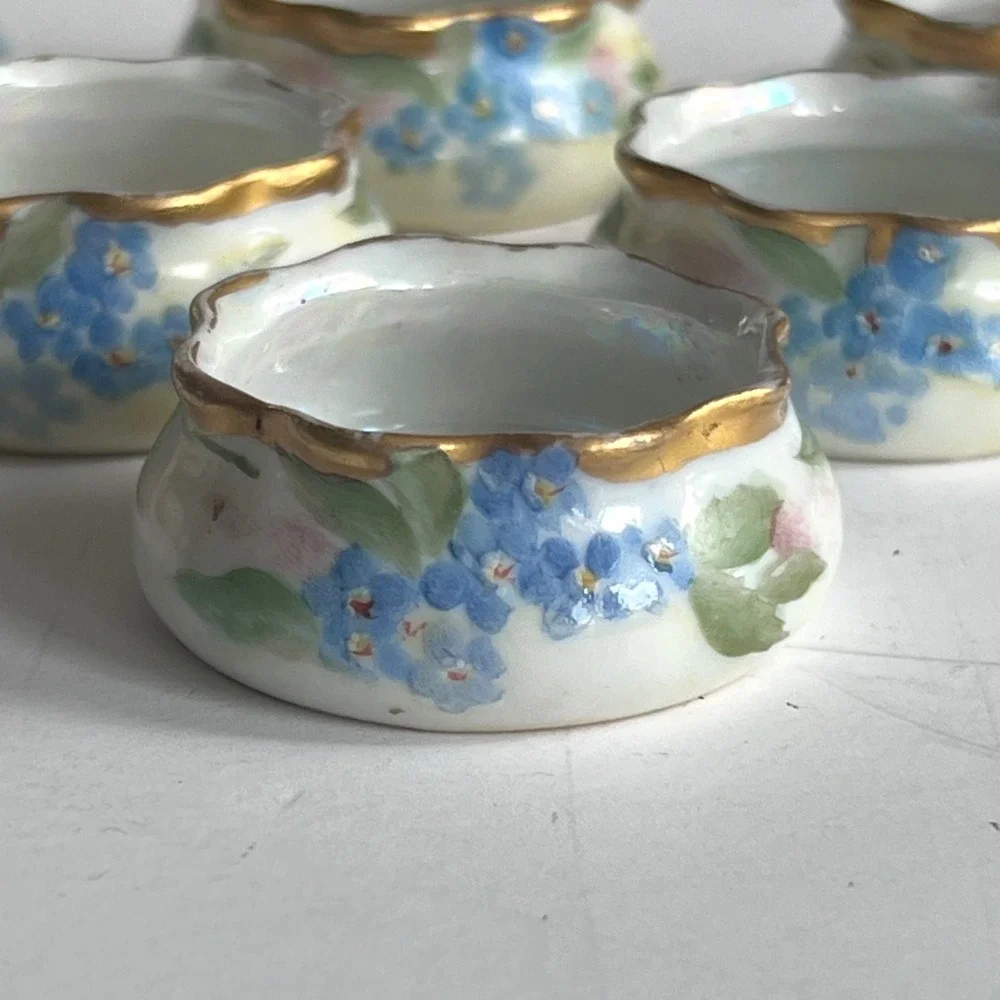 Antique O&EG Royal Austria Open Salts Set 6 Oscar Edgar Gutherz Floral Gold